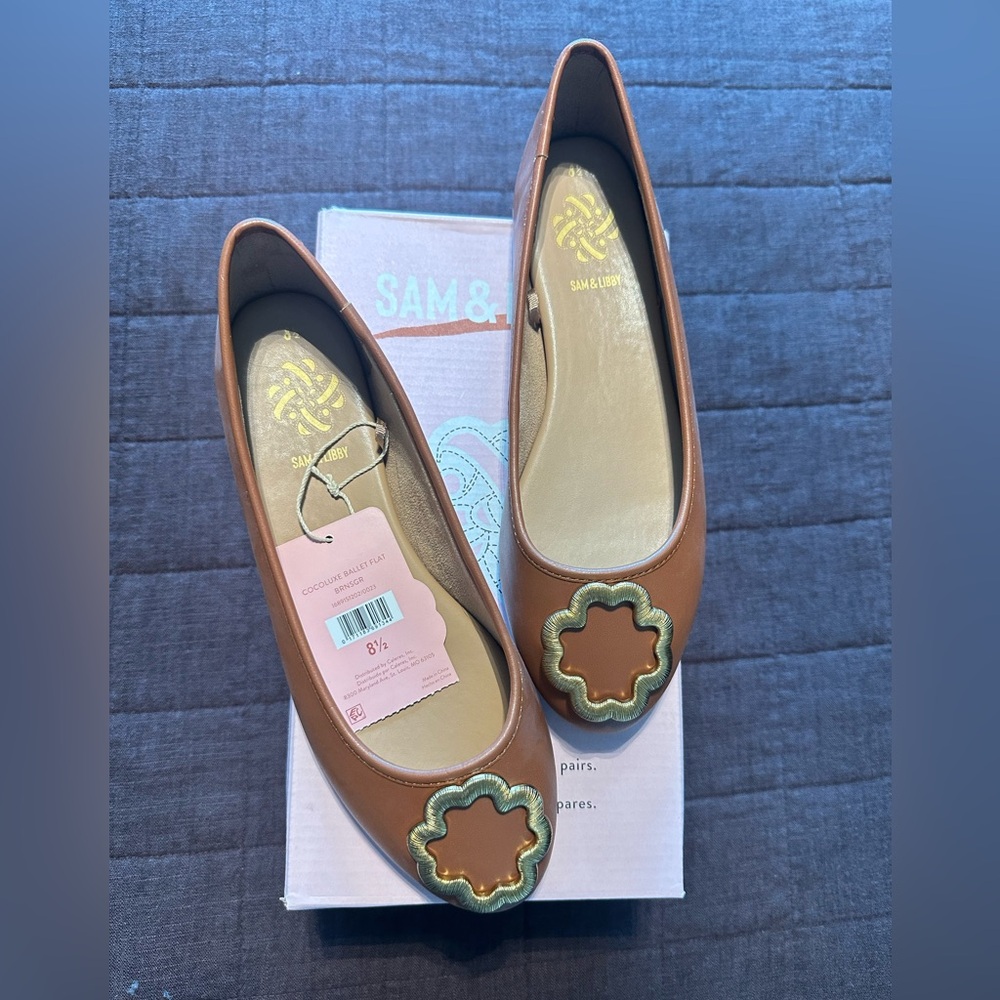 Sam & Libby Brown Flats with Gold Accent